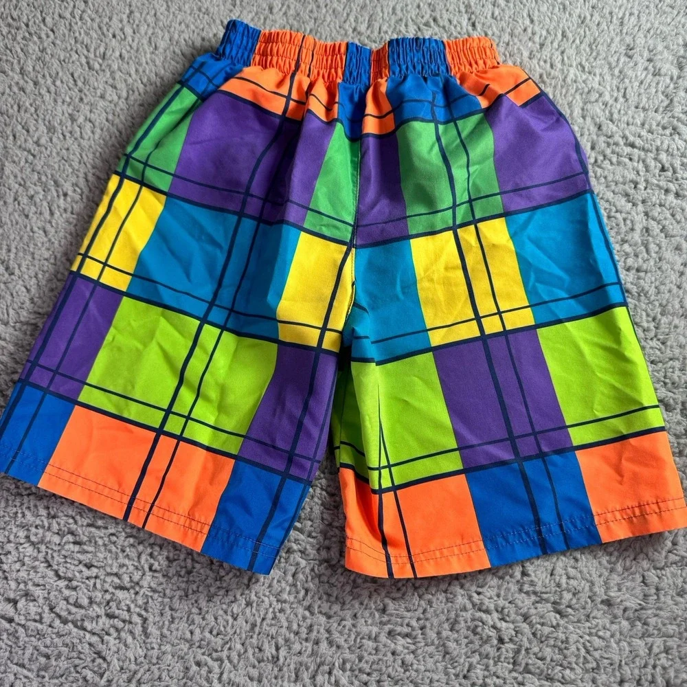 Vintage 90's OP Ocean Pacific Youth Small 6/7‎ Neon Swim Trunks Board Shorts